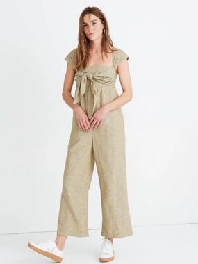 Madewell Olive Tie-Front Wide Leg Jumpsuit, size 6 petite